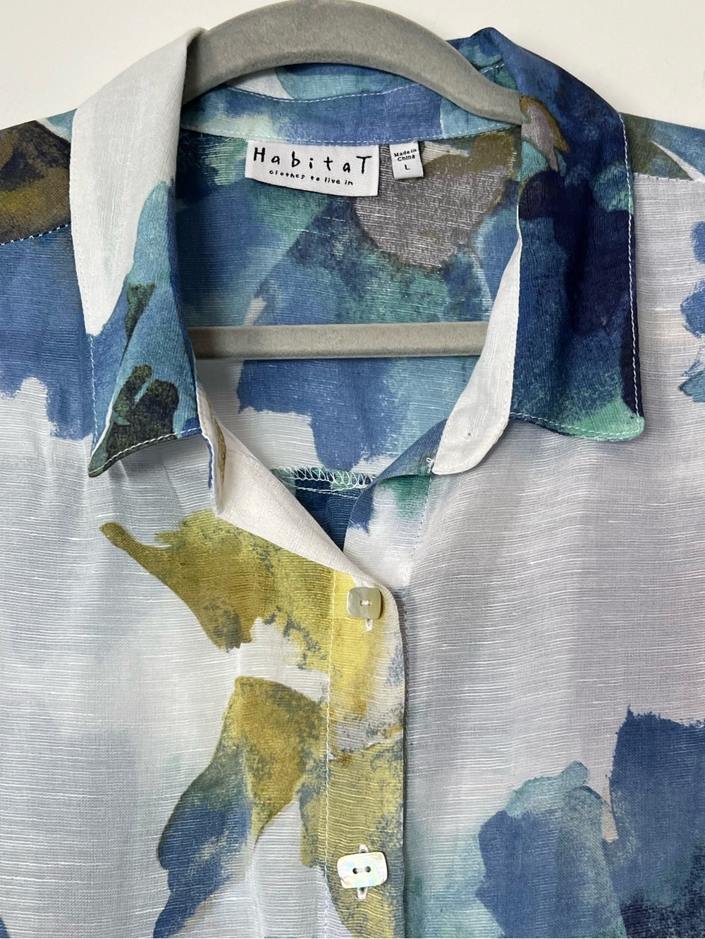 Habitat 2 Piece Button-Front Shirt & Tank Watercolor Floral Spring Linen Blend - Picture 5 of 16
